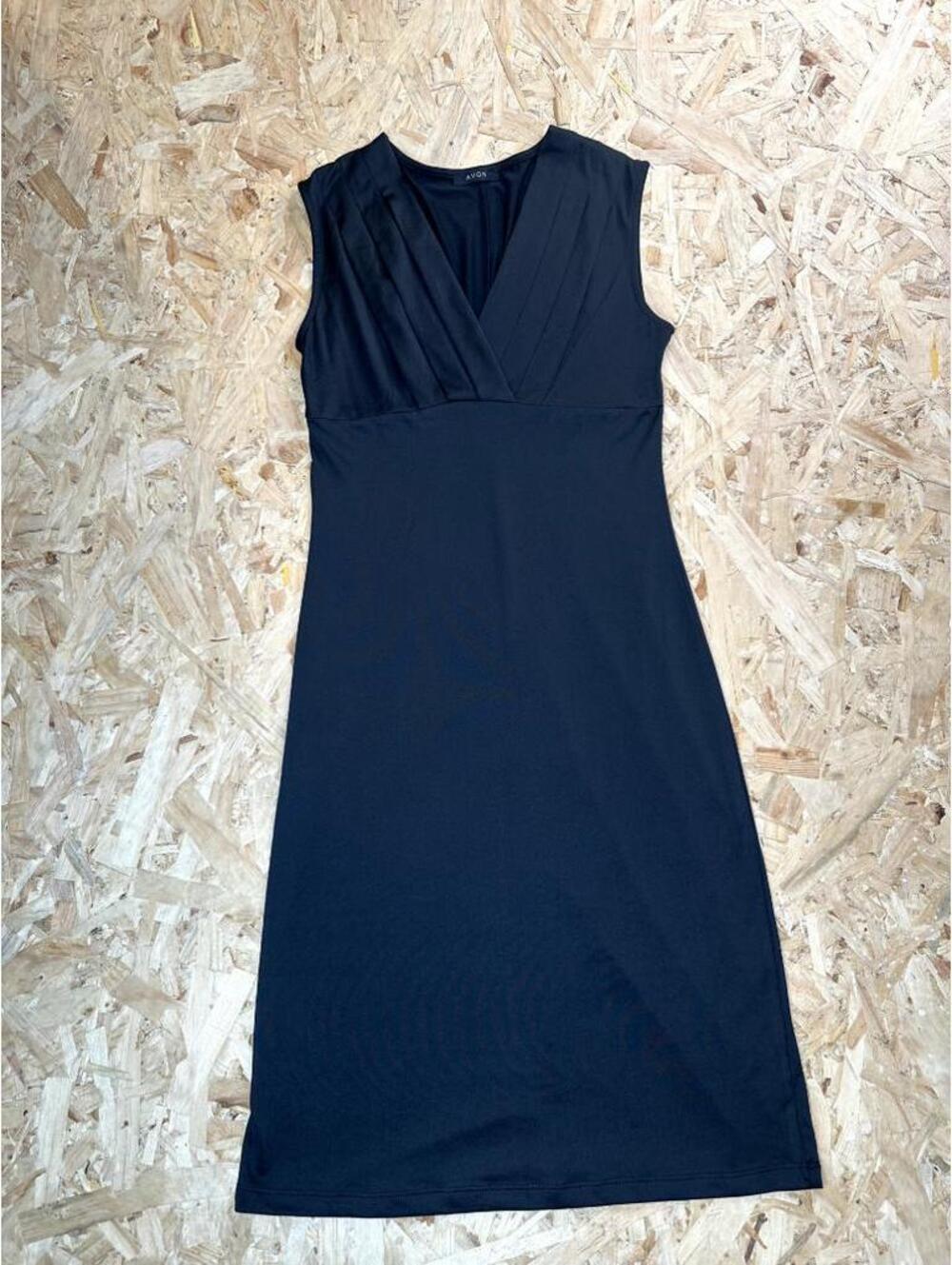 Avon Black Sleeveless V-Neck Pleated Bust Sheath Dress Womens Size M Knee Length